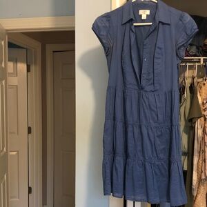 LOFT Blue Tiered Button-Front Midi Dress